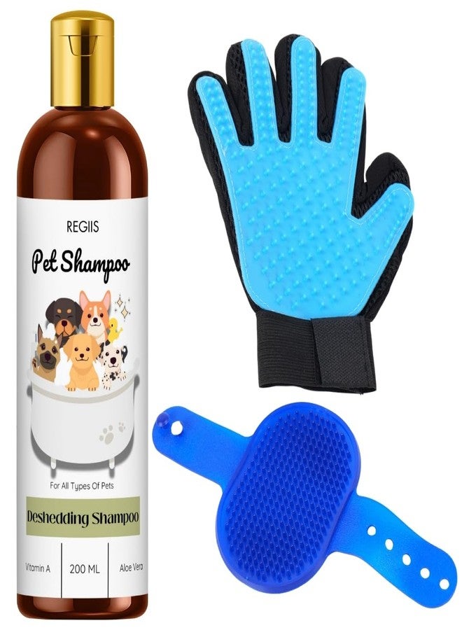 مجموعة شامبو ريجيس للحيوانات الأليفة مع قفاز للتنظيف، وفرشاة زرقاء لإزالة الشعر الزائد، وتركيبة الصبار، 200 مل، مجموعة العناية بالكلاب والقطط (عبوة من 3 قطع) - Image 1